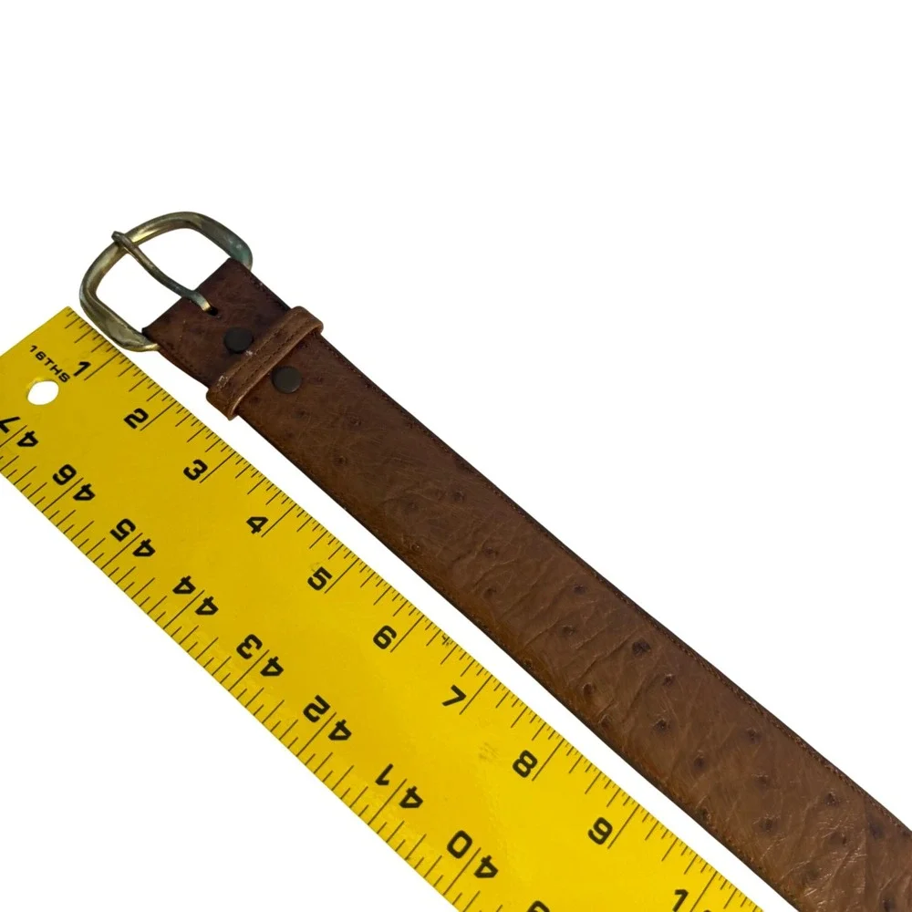 Little's San Antonio Ostrich Leather Belt Brown Brass Buckle Western‎ Texas 30